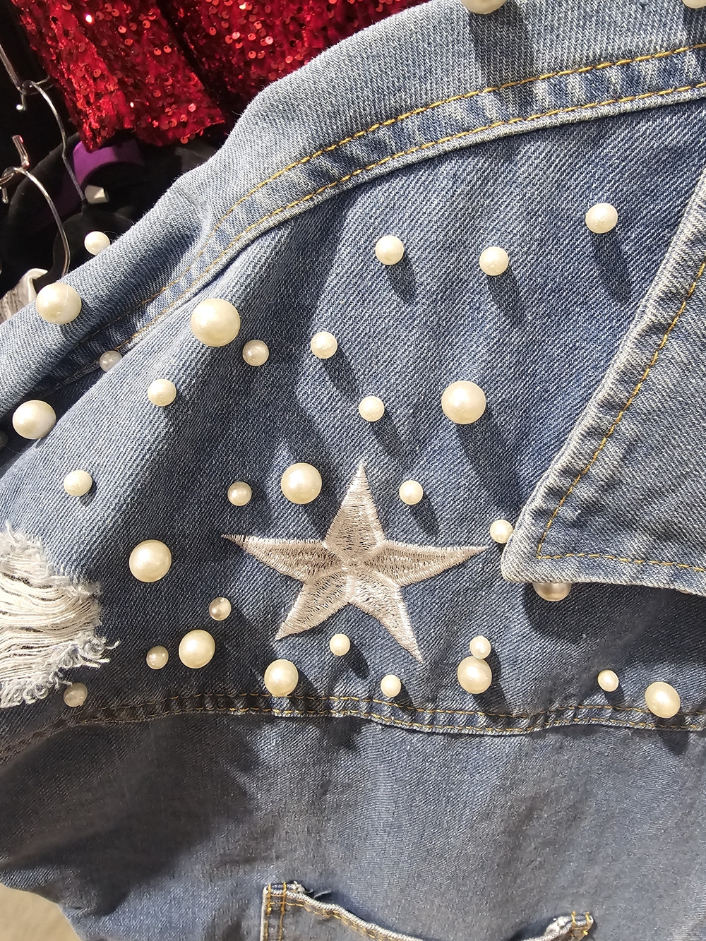 Denim Star Embellished Women's Jacket - Light Blue - Picture 3 of 4